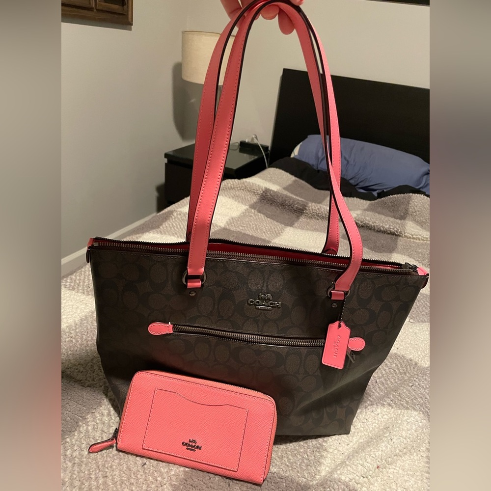 Pink Coach handbag and matching wallet